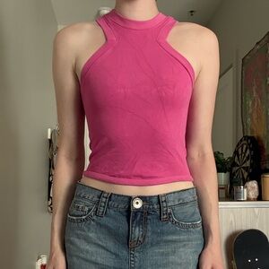 Pink Halter Top with Zigzag Neckline